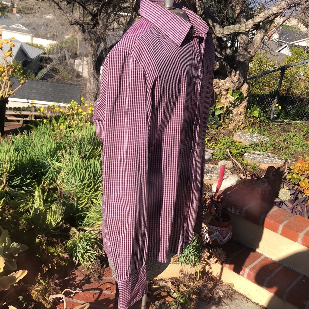 Hugo Boss Mens plaid shirt button up sz Sm purple/pink plaid print EUC! - Picture 8 of 14